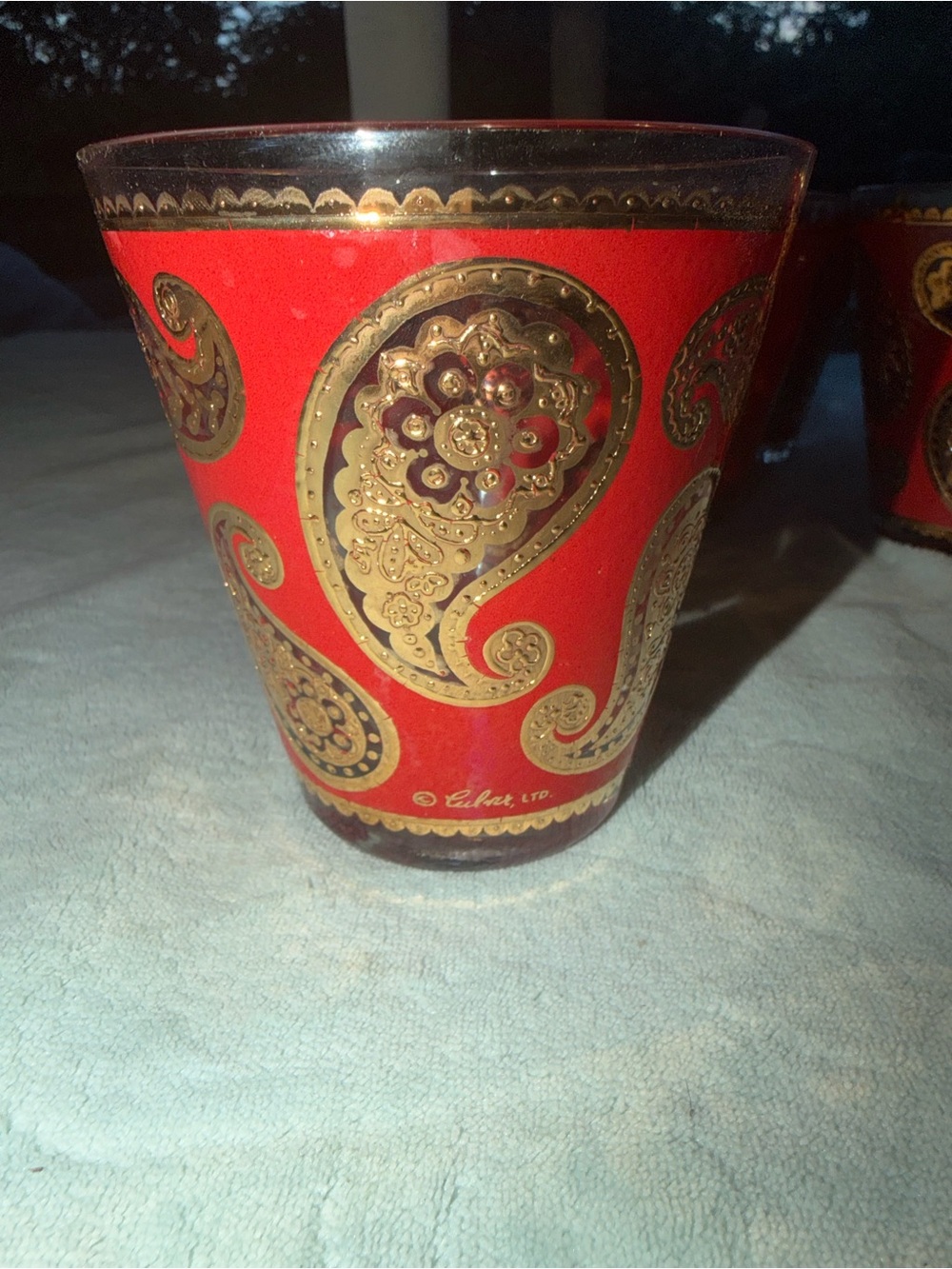 Set Of 6-Culver- Old Fashioned Glasses Paisley Pattern - 22 KT Gold&Red- Read - Picture 3 of 7